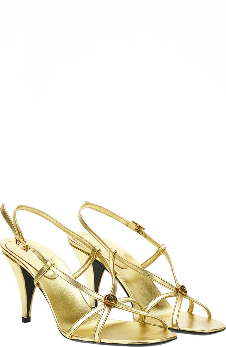Versace Laminated Strappy Sandal, Main, color, Gold Gold