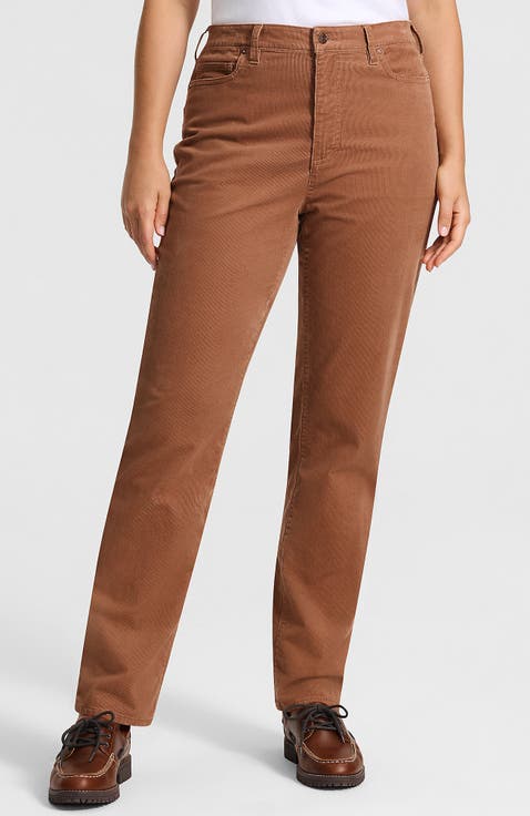 Fine Wale Embroidery Corduroy High Rise Straight Leg Pants