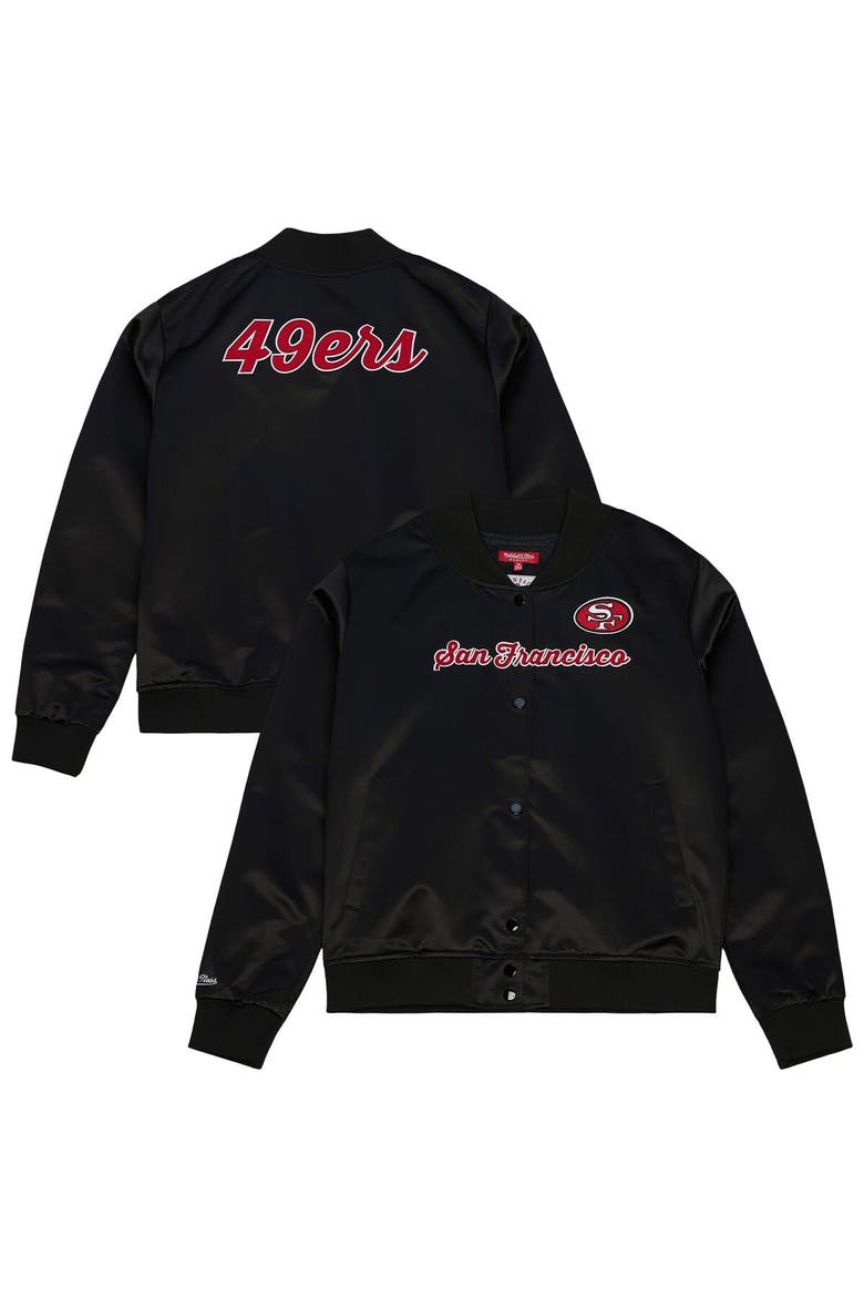 Women's Mitchell & Ness  Black San Francisco 49ers Full-Snap Satin Jacket, Main, color, Black