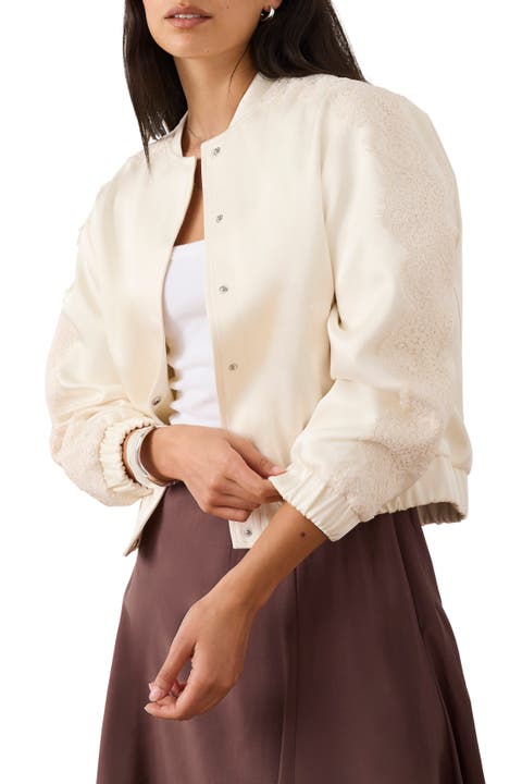 Satin Lace Trim Bomber Jacket