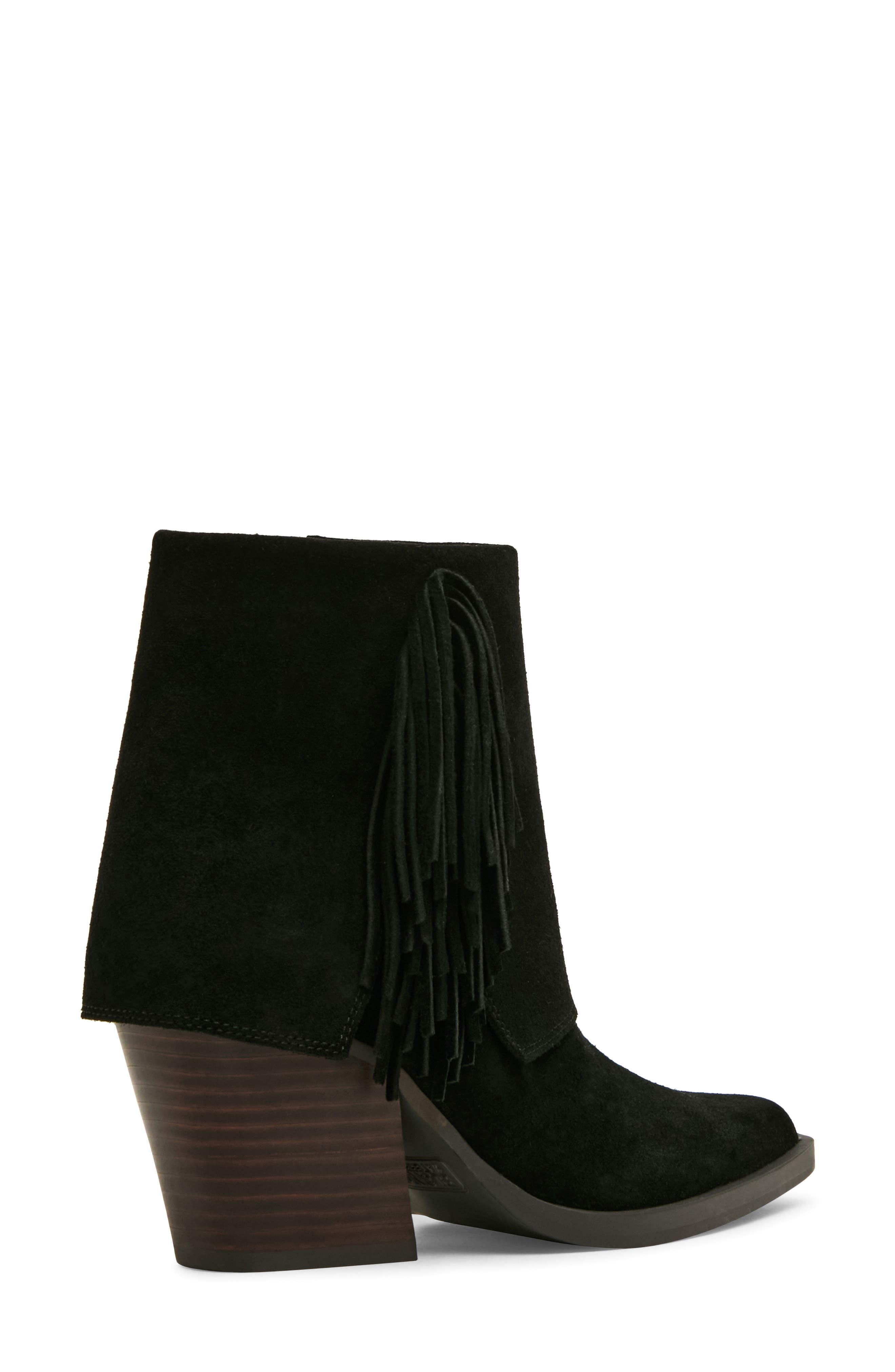 Odessa Fringe Block Heel Bootie, Alternate, color, BLACK SUEDE