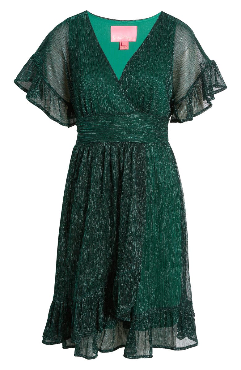Lilly Pulitzer<sup>®</sup> Sinclare Flutter Sleeve Shimmer Faux Wrap Dress, Alternate, color, 