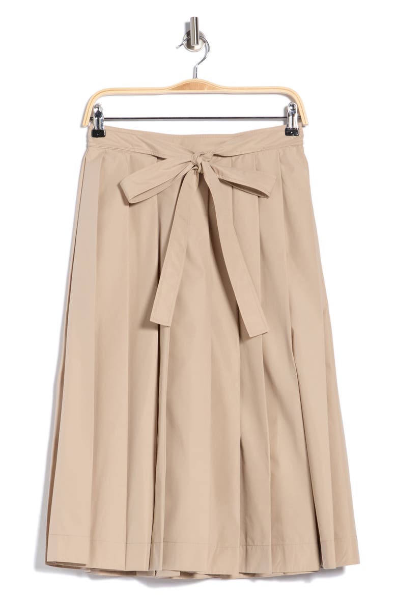 Knife Pleat Belted Midi Skirt, Main, color, KHAKI