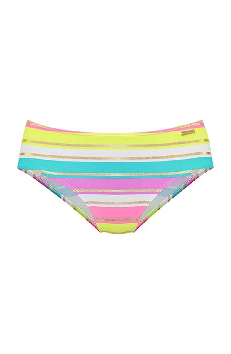 LASCANA Women's Striped Mid Rise Bikini Bottom, Alternate, color, Multi Print