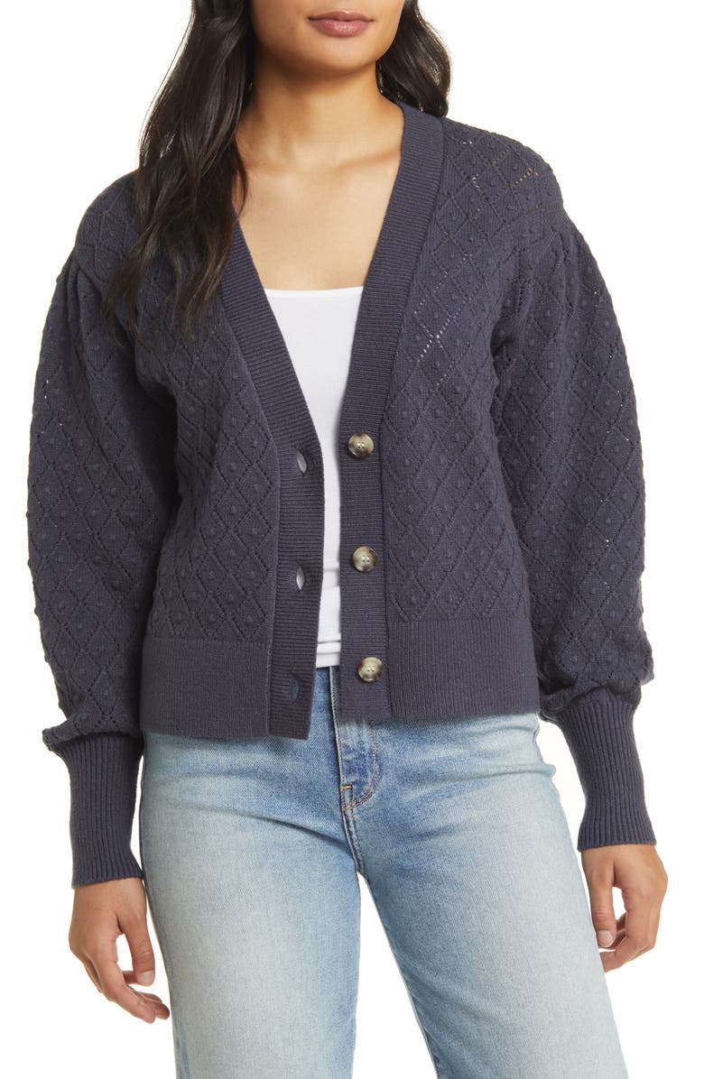 Caslon<sup>®</sup> Pointelle Deep V-Neck Cardigan, Alternate, color, Navy Charcoal