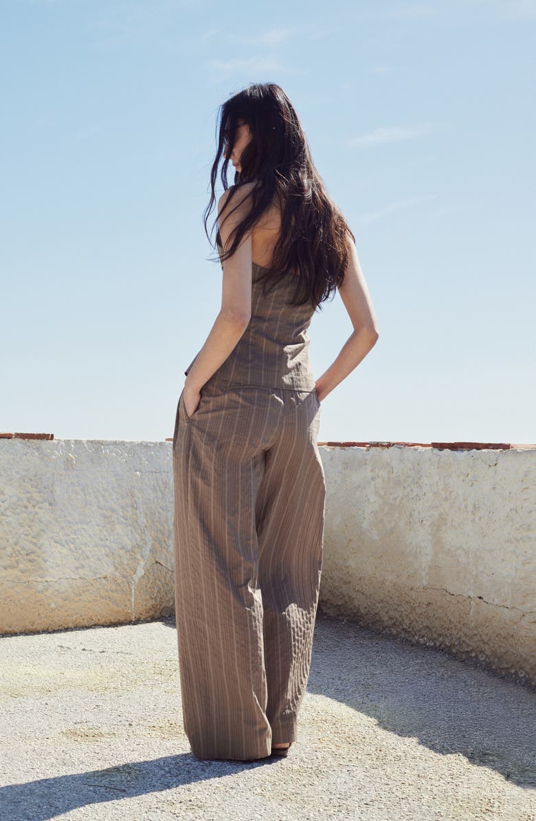 MANGO Stripe Straight Leg Pants, Alternate, color, Brown