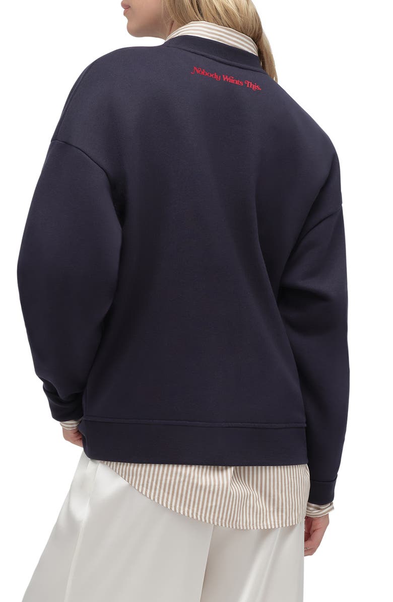 Favorite Daughter x 'Nobody Wants This' Hot Rabbi Crewneck Sweatshirt, Alternate, color, Navy