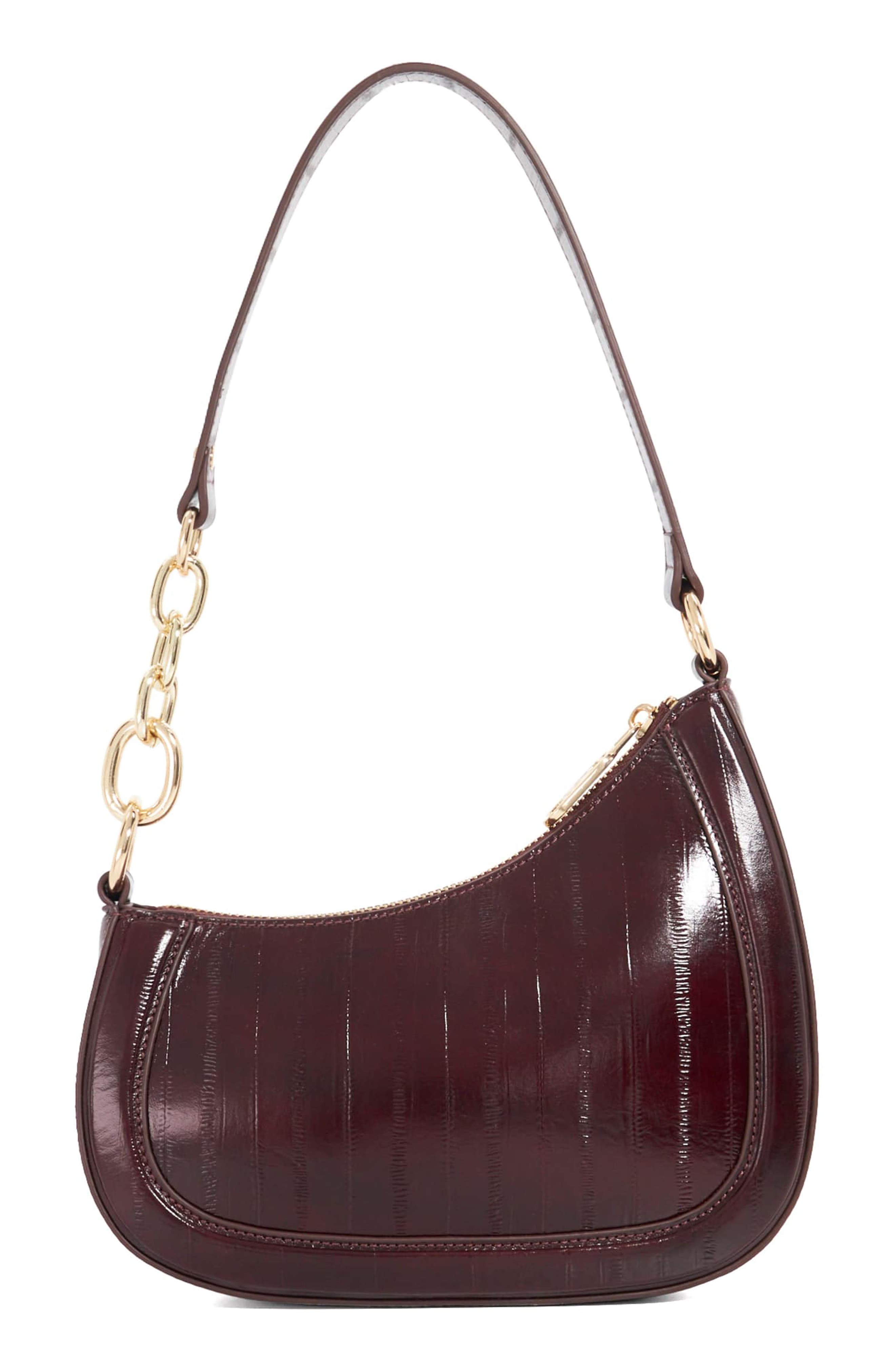 Dune London Direction Leather Shoulder Bag, Alternate, color, Burgundy