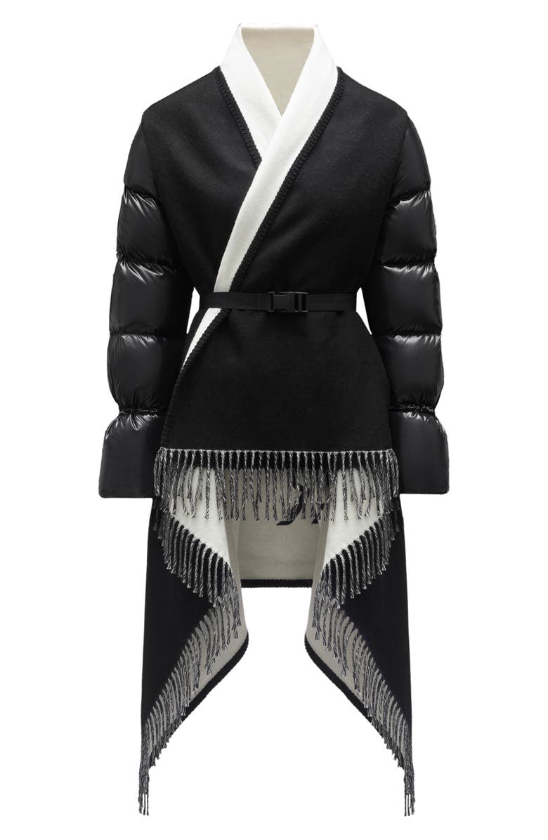 Moncler Logo Down Sleeve Wool Cape, Alternate, color, 