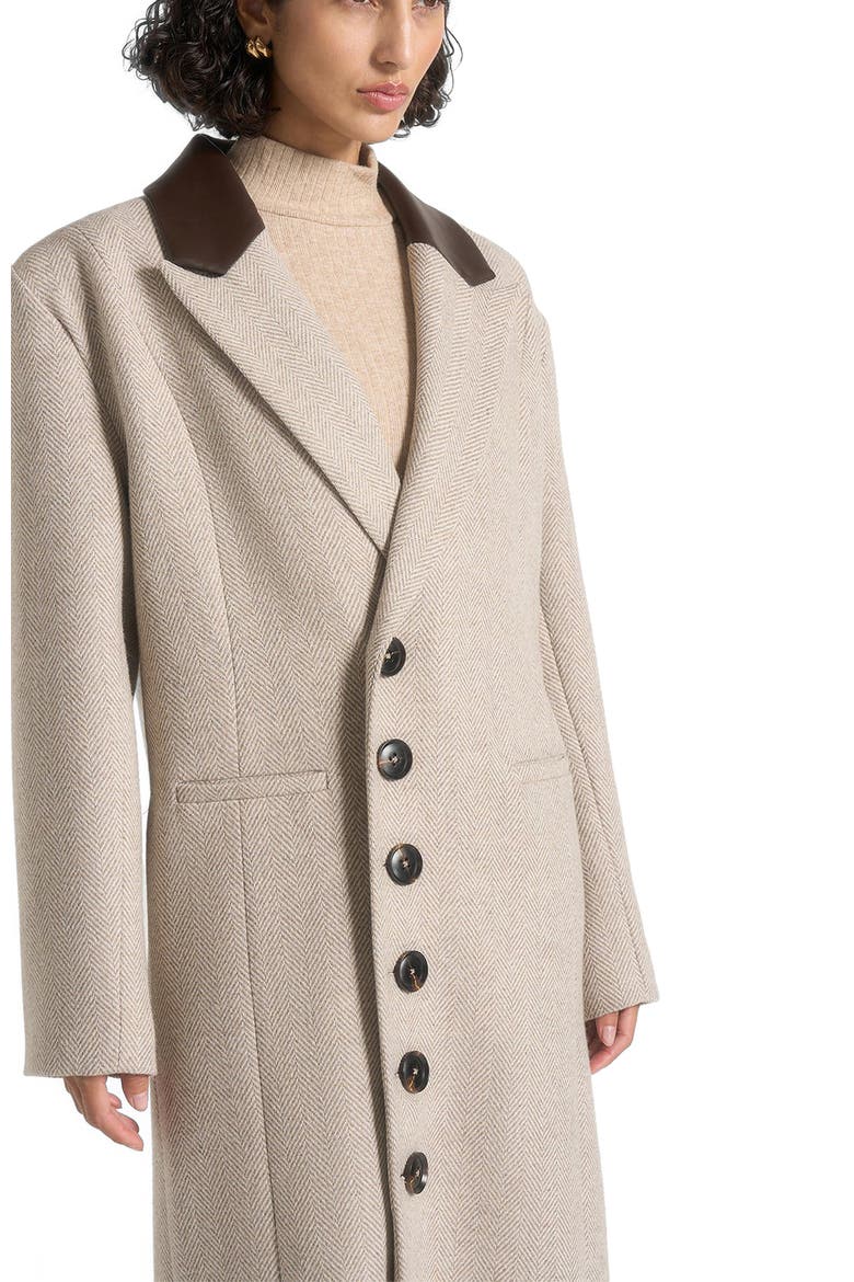 Anissa Herringbone Wool Oversized Coat with Leather Belt, Alternate, color, Beige