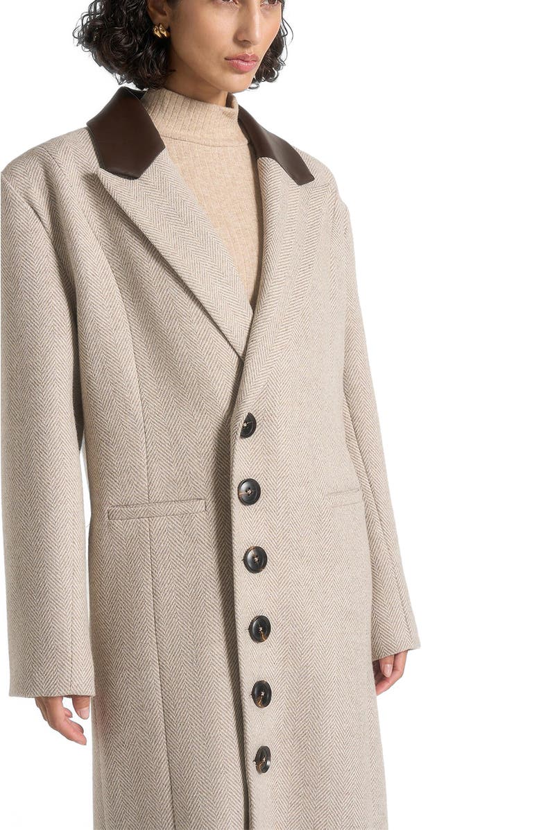 Manière De Voir Anissa Herringbone Wool Oversized Coat with Leather Belt, Alternate, color, Beige