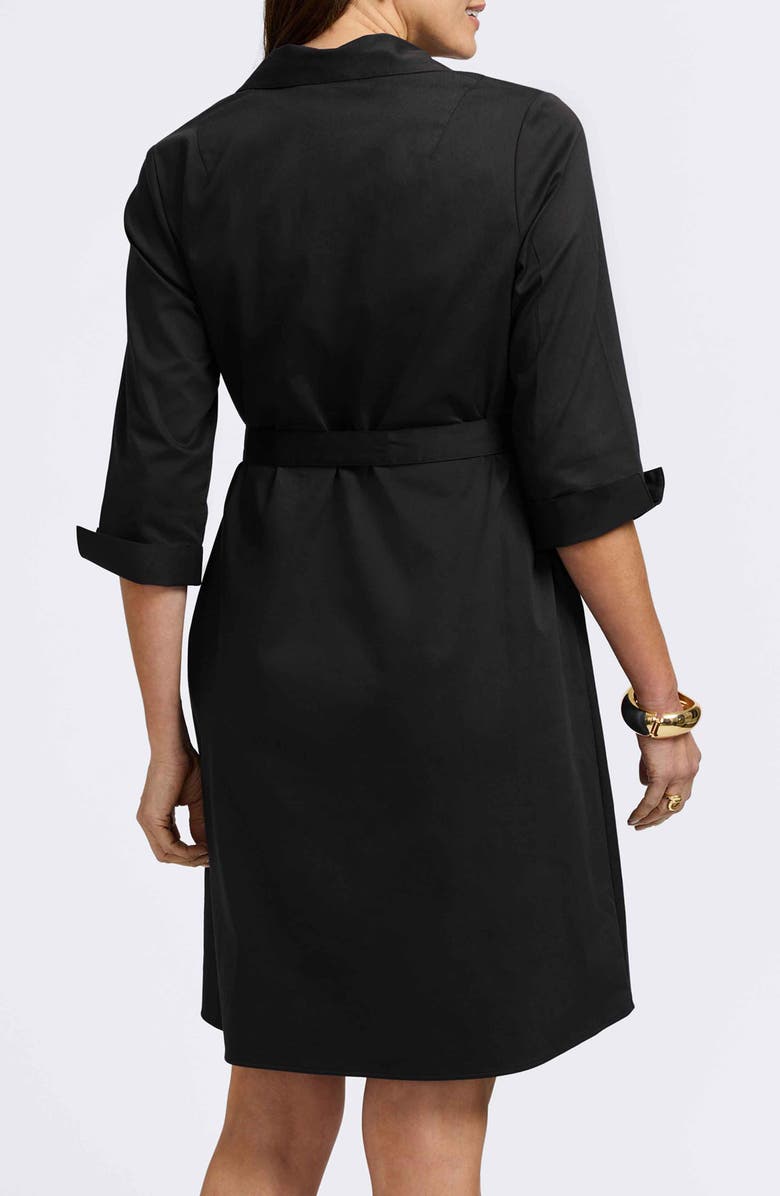 Foxcroft Agnes Belted Cotton Blend Shirtdress, Alternate, color, Black