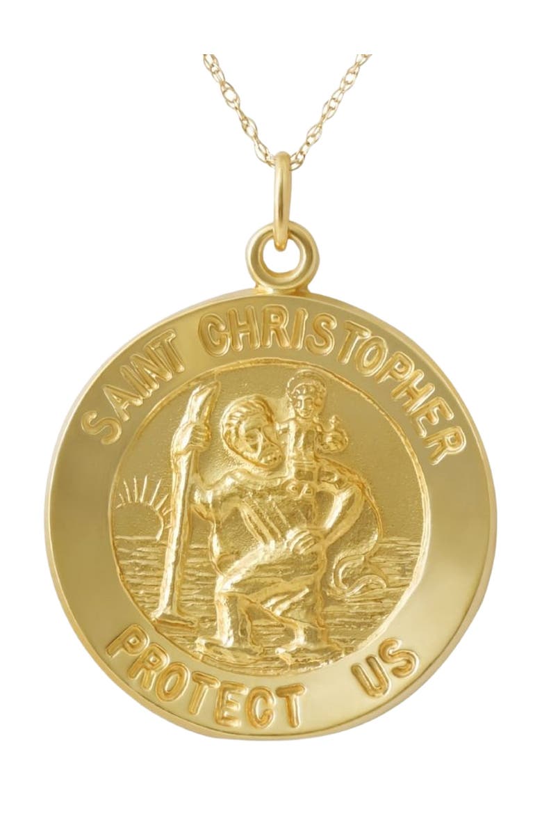 Bliss Diamond 14k Gold St. Christopher Medal Pendant 1" Tall 3.5 Grams, Main, color, 