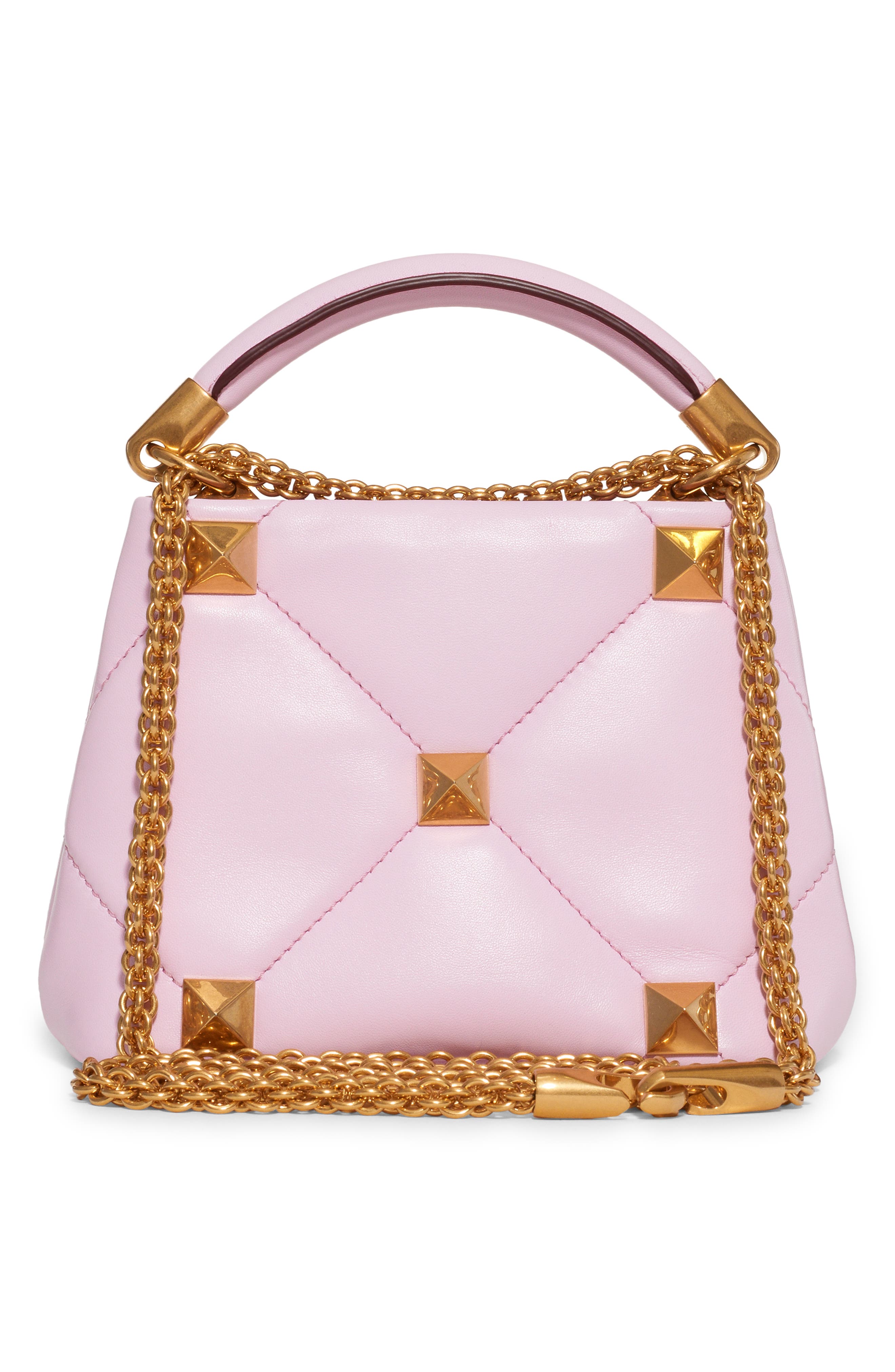 Mini Roman Stud Matelassé Leather Top Handle Bag, Alternate, color, PALE PINK