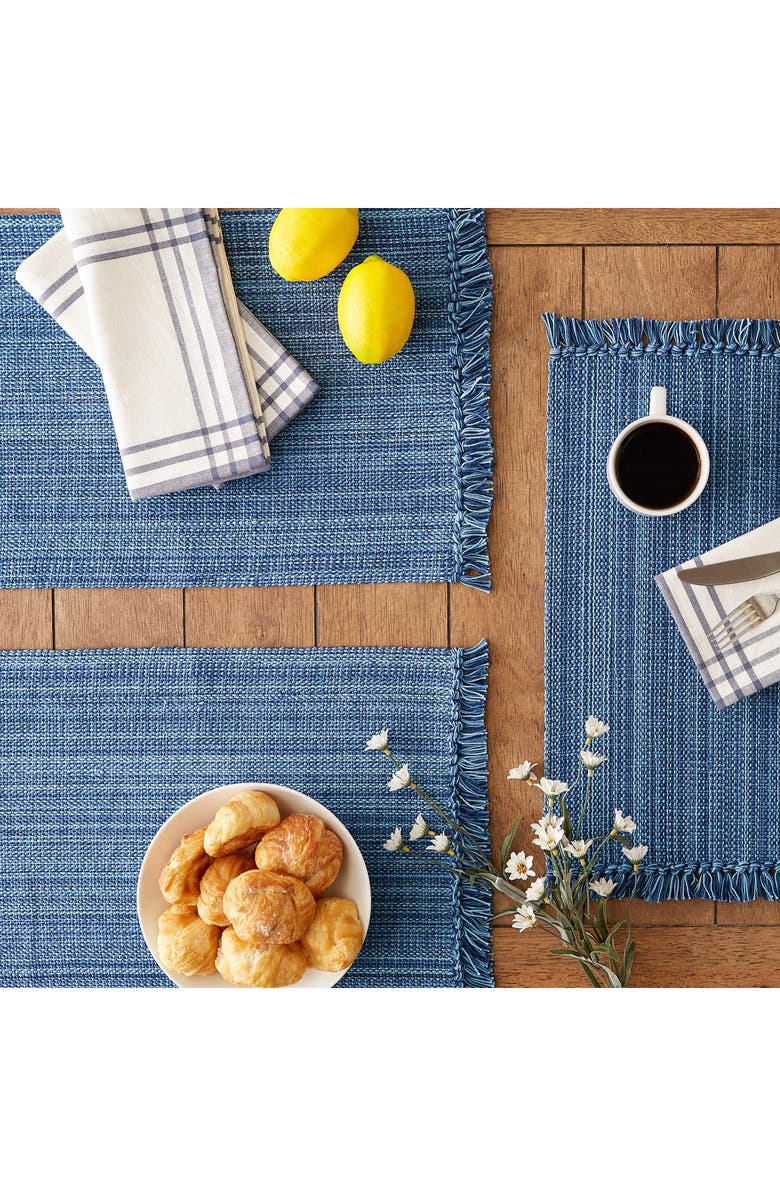 Design Imports Variegated Fringe Set of 4 Placemats, Alternate, color, Blue