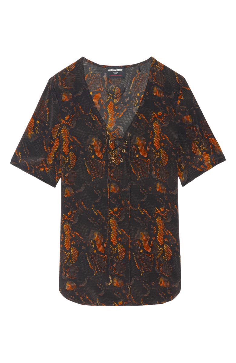 Zadig & Voltaire Terzo Python Print Silk Button-Up Shirt, Alternate, color, Black