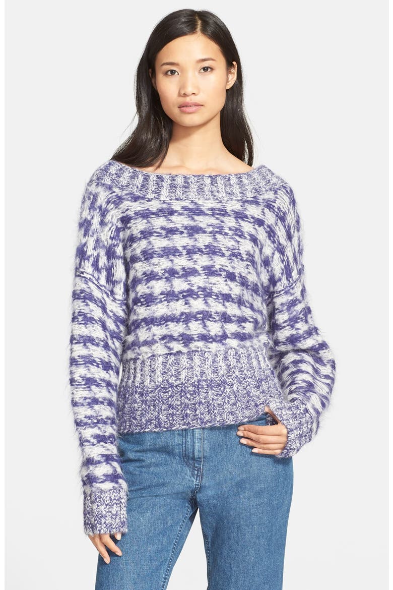 Houndstooth Boatneck Knit Sweater, Main, color, NAVY