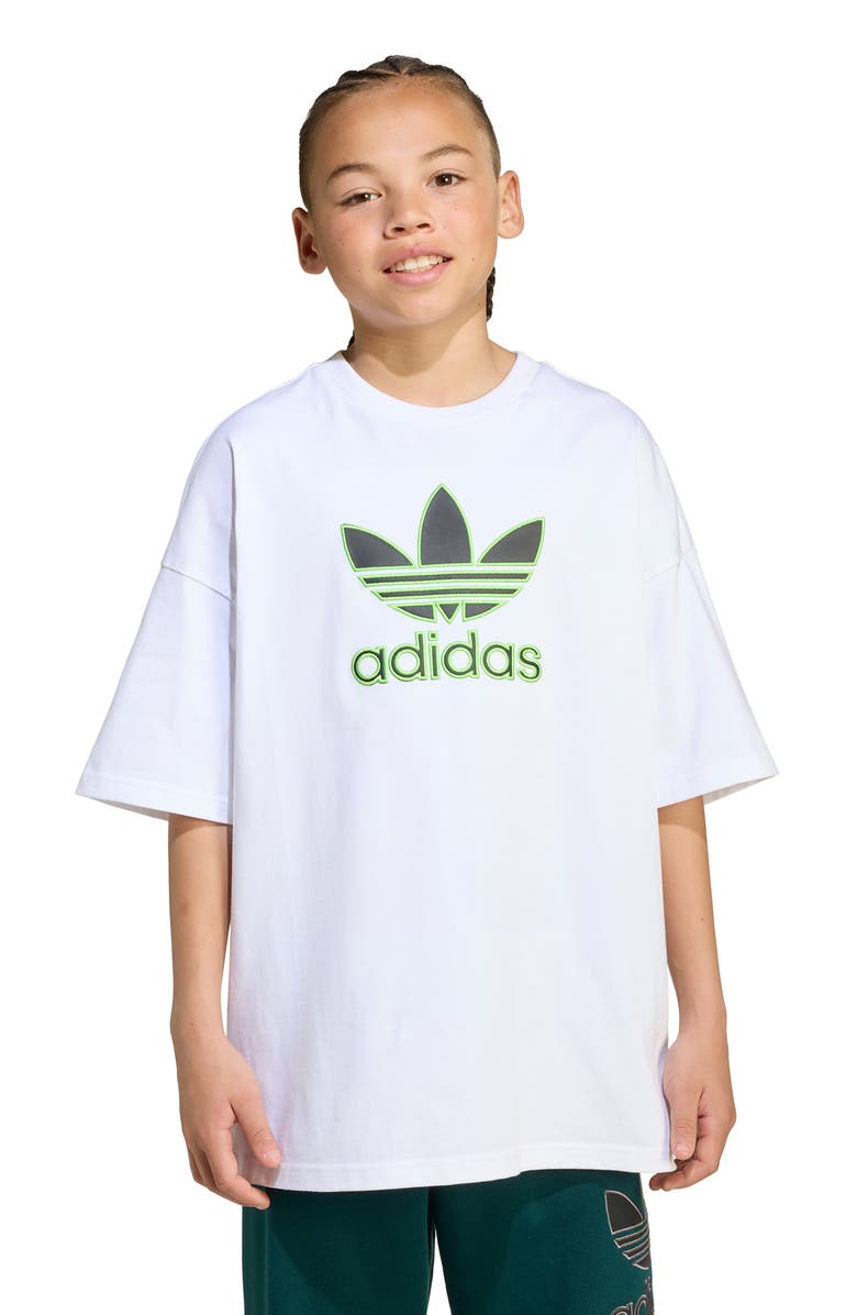adidas Originals Kids' Trefoil Embroidered Cotton Graphic T-Shirt, Alternate, color, White