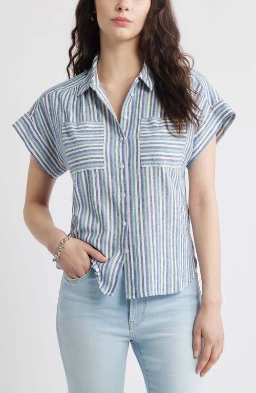 CASLONR CASLON(R) LINEN BLEND SHORT SLEEVE BUTTON-UP SHIRT