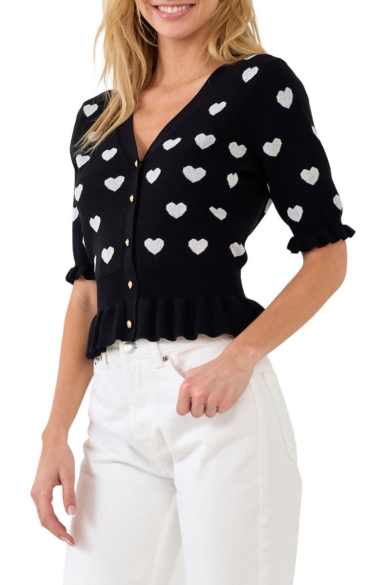 English Factory Puff Sleeve Heart Cardigan, Alternate, color,