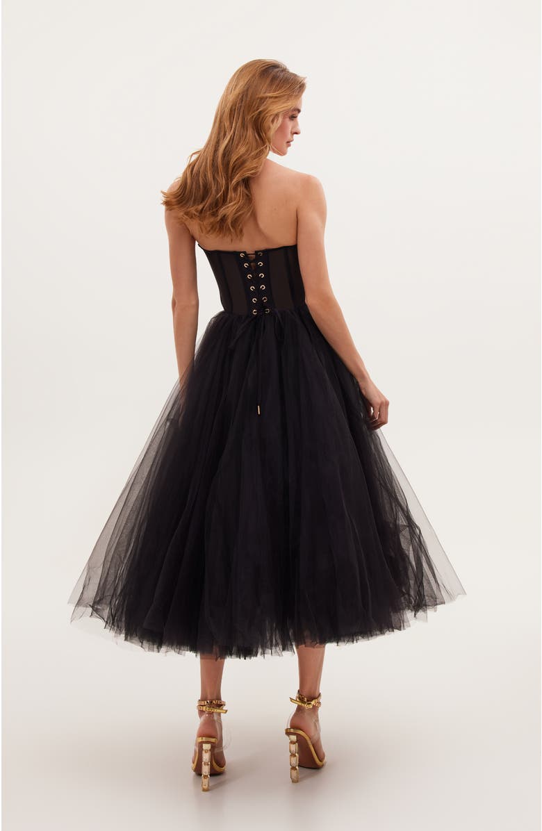 Milla Strapless Puffy Tulle Midi Formal Occasion Dress in Black, Alternate, color, Black