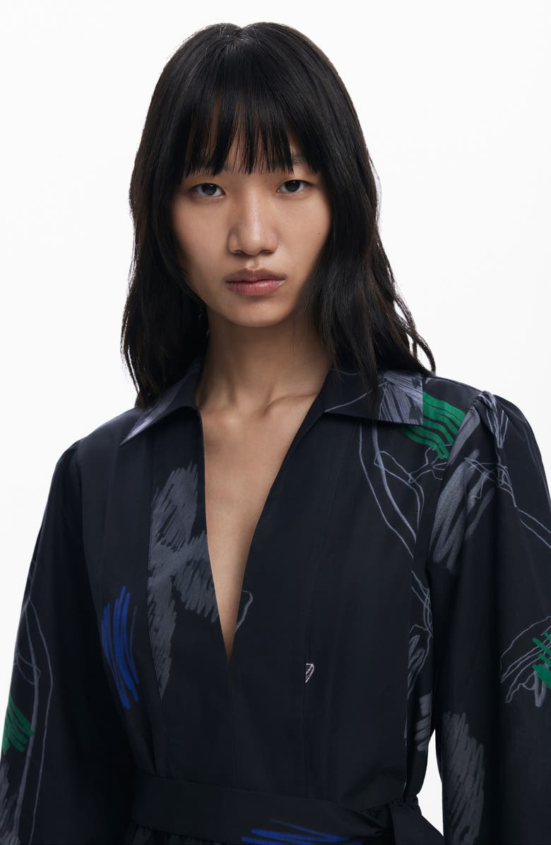 Desigual Long Sleeve Cotton Shirtdress, Alternate, color, Black