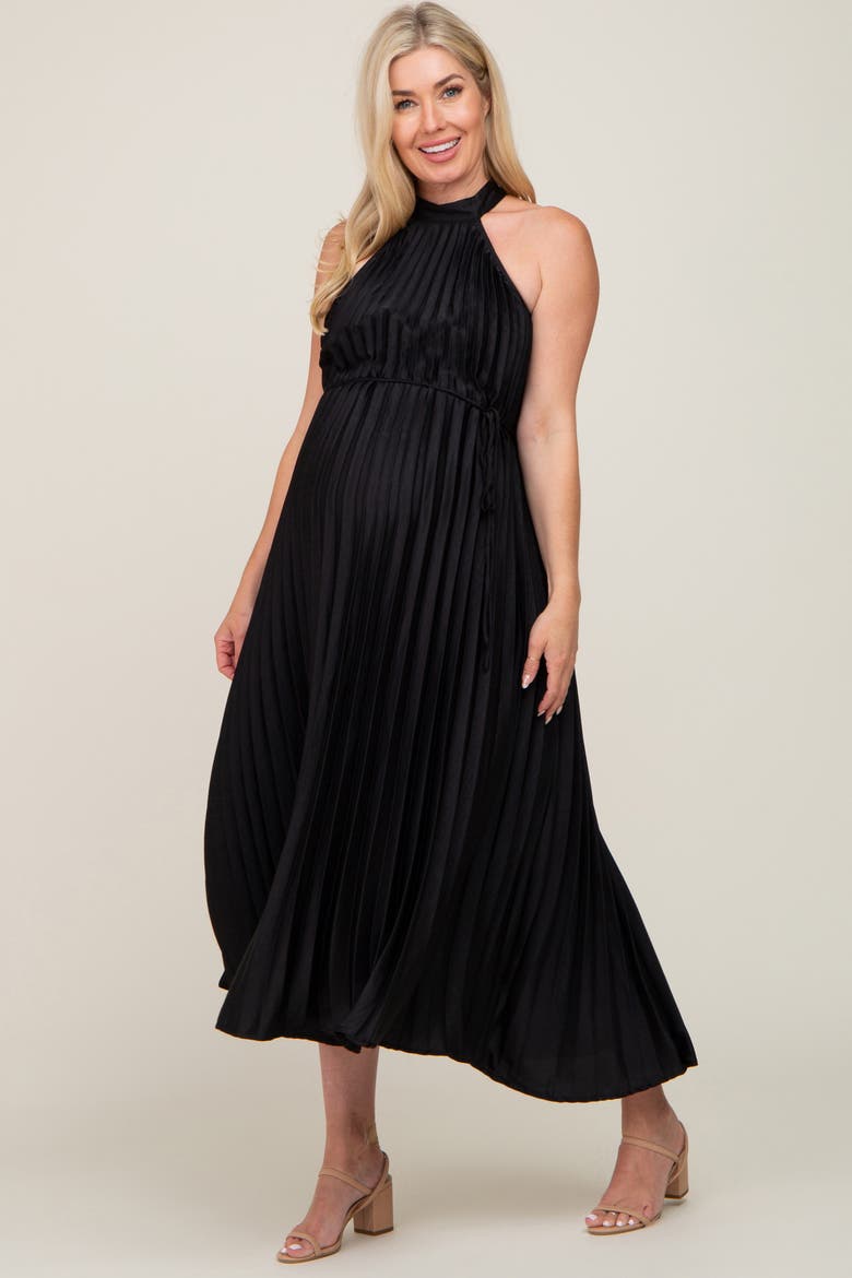 Pleated Halter Dress, Main, color, Black