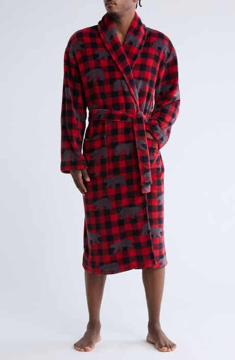 Majestic International Buffalo Check Plush Shawl Robe