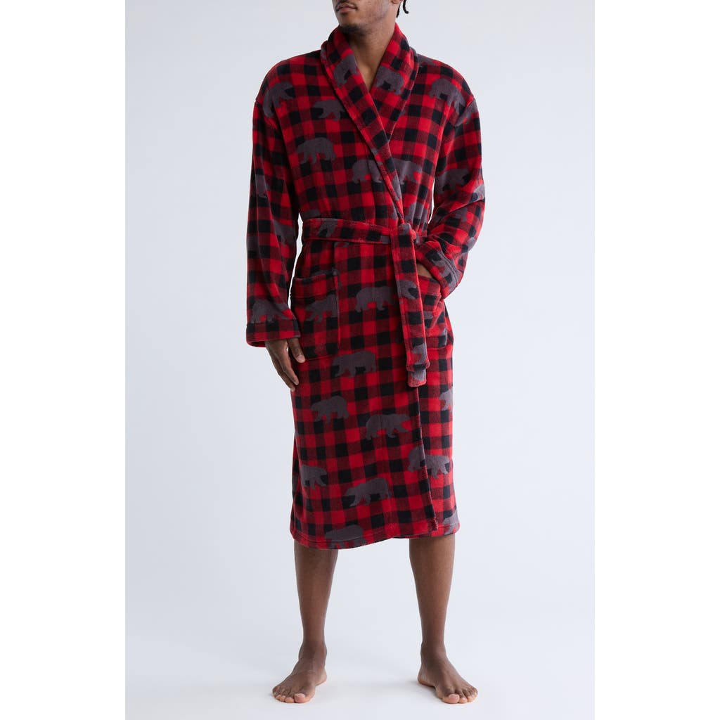 Majestic International Buffalo Check Plush Shawl Robe