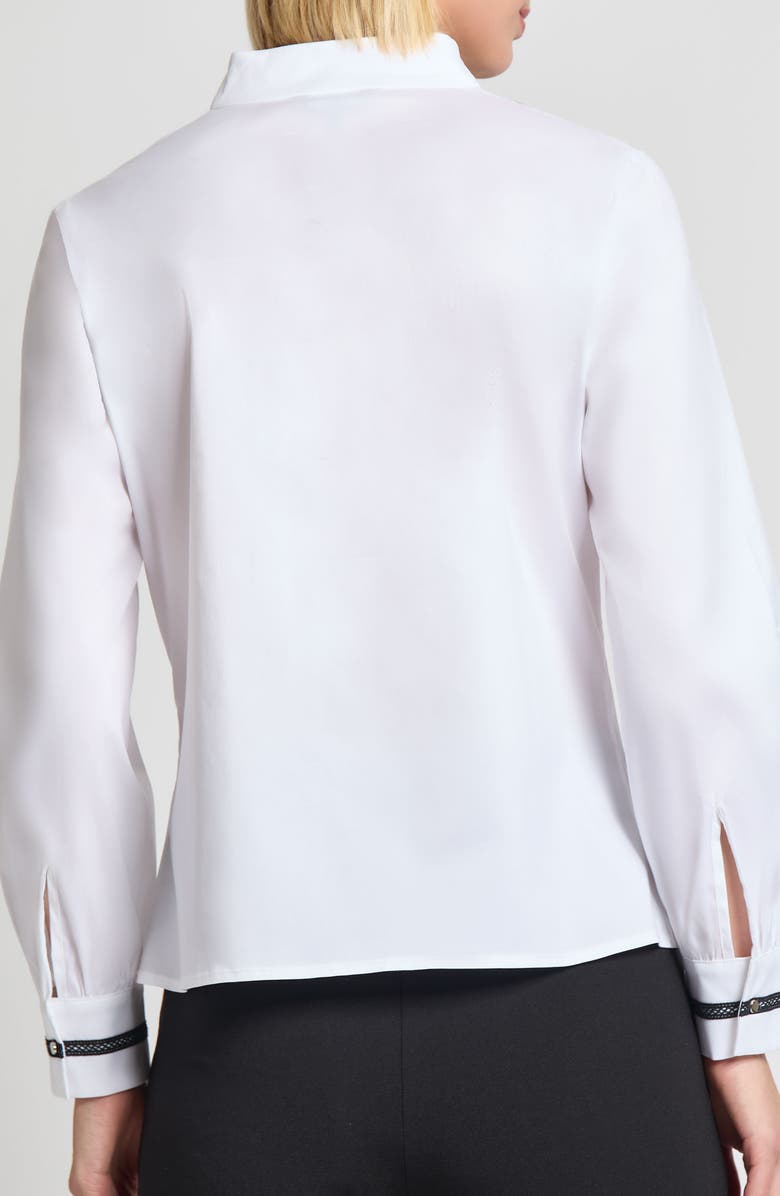 Misook Heritage Fit Ribbon Trim Cotton Blend Top, Alternate, color, Black/ White