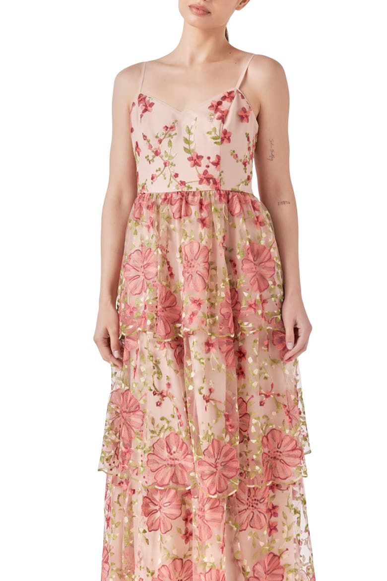 Floral Embroidered Tiered Maxi Dress, Alternate, color, PINK