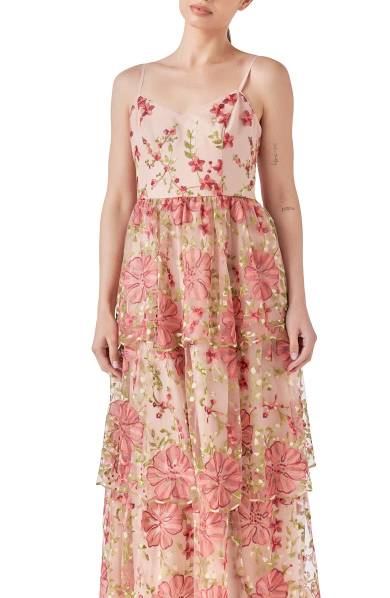 Endless Rose Floral Embroidered Tiered Maxi Dress, Alternate, color, Pink