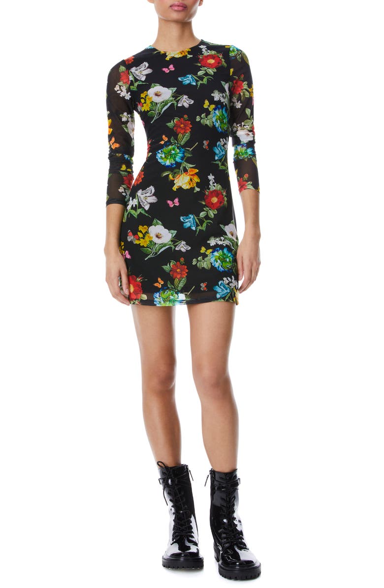 Alice + Olivia Delora Floral Long Sleeve Mesh Dress, Main, color,