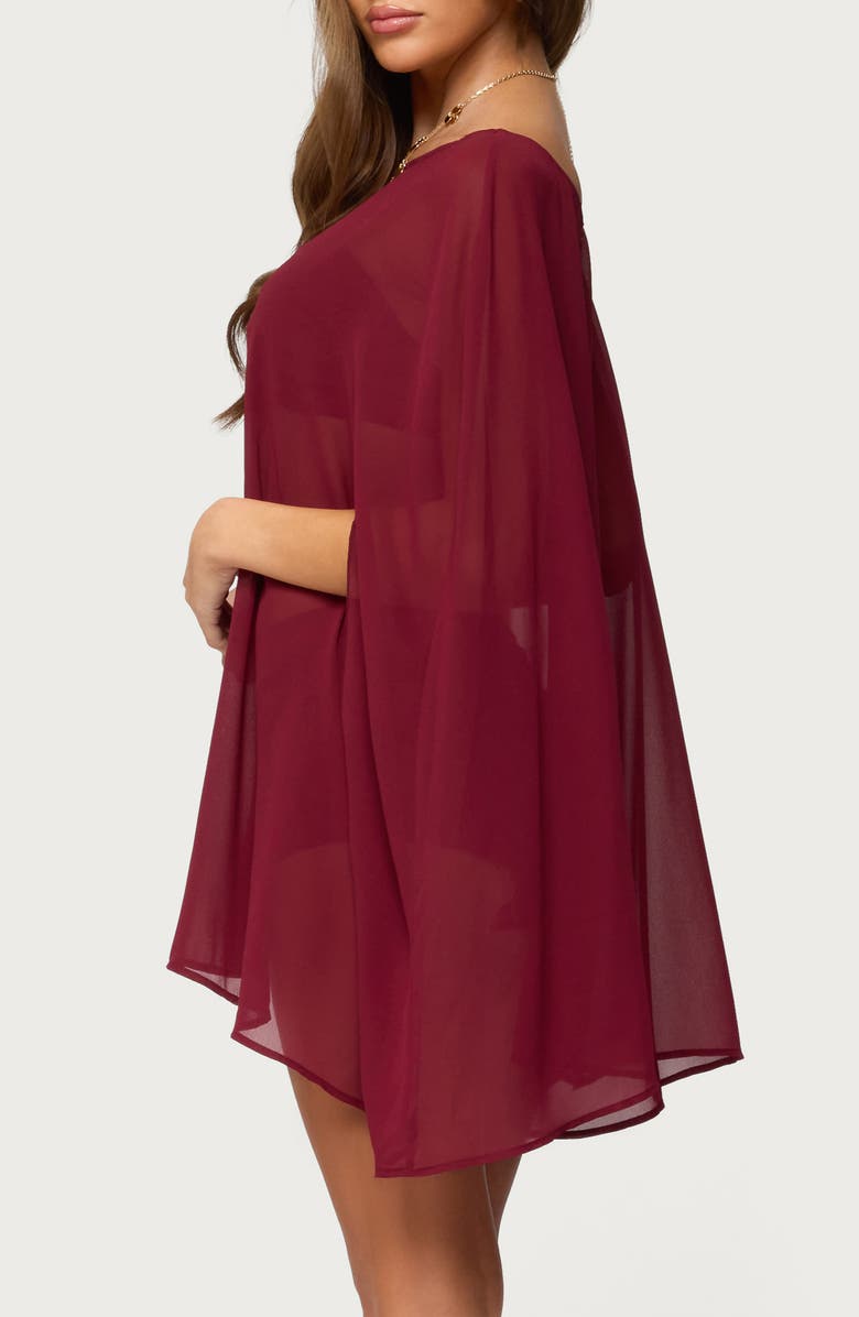 EDIKTED Mckenzie Sheer Chiffon Poncho, Alternate, color, Burgundy