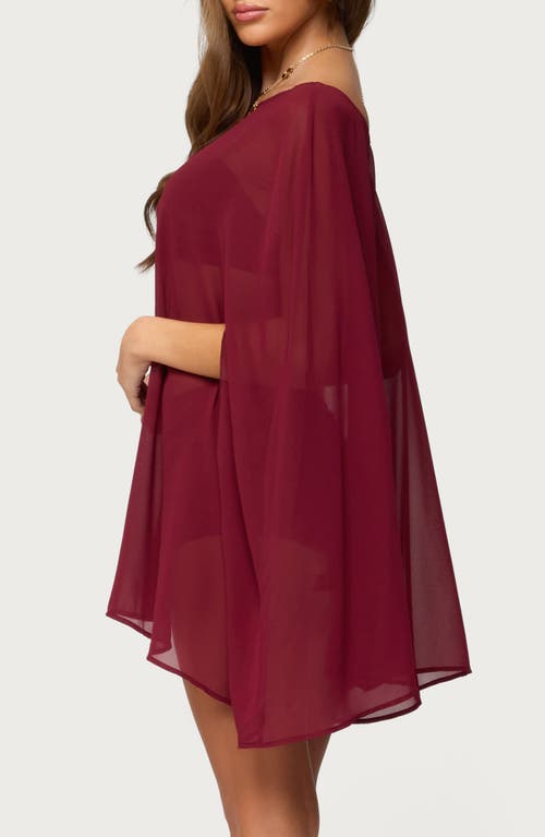 Edikted Mckenzie Sheer Chiffon Poncho In Burgundy