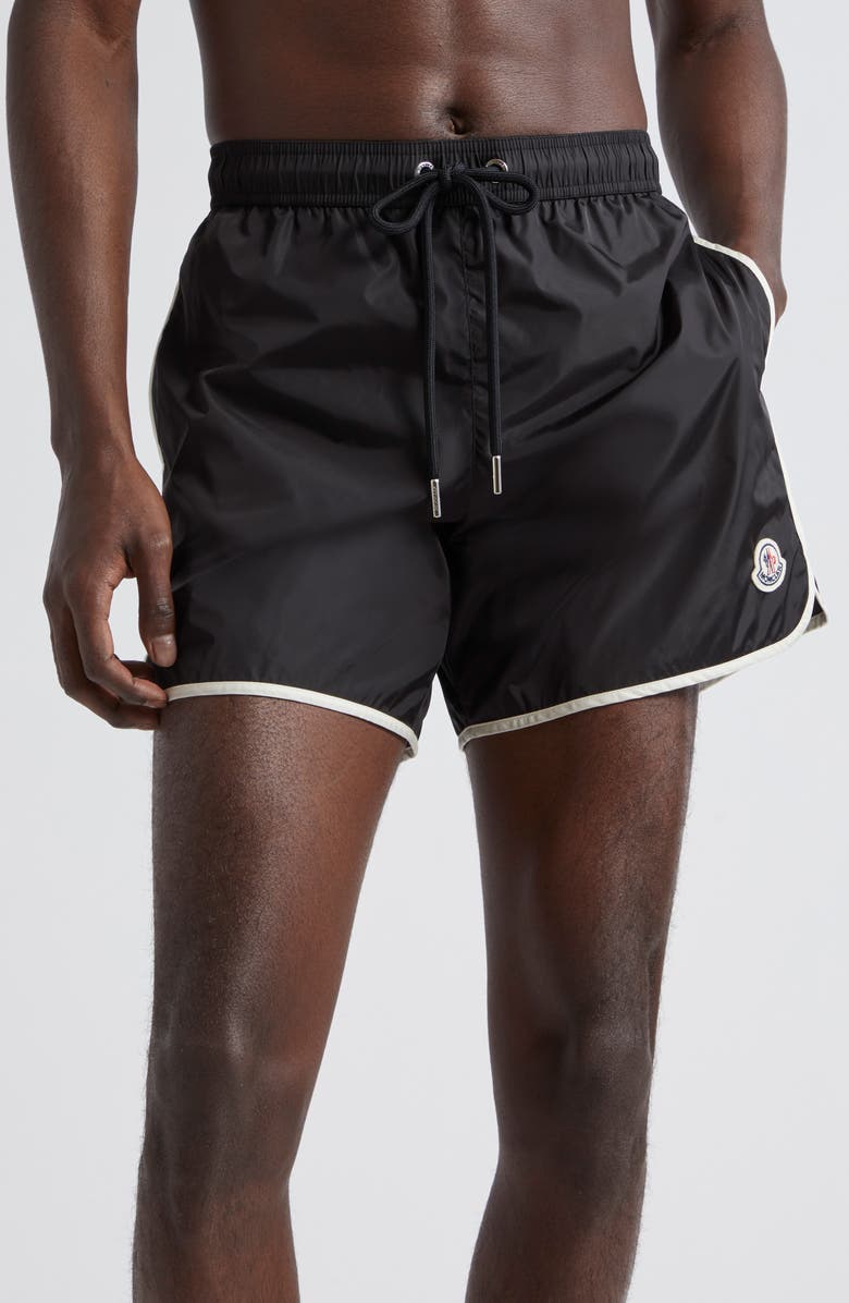 Moncler Logo Patch Nylon Swim Trunks, Main, color, 