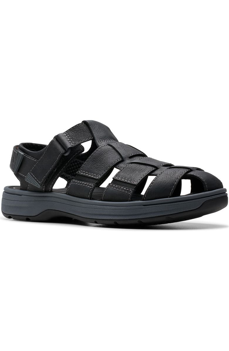 Clarks<sup>®</sup> Saltway Cove Fisherman Sandal, Main, color, Black Leather