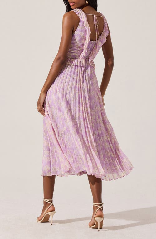 Astr The Label Ruffle Pleated Midi Sundress In Lilac Floral