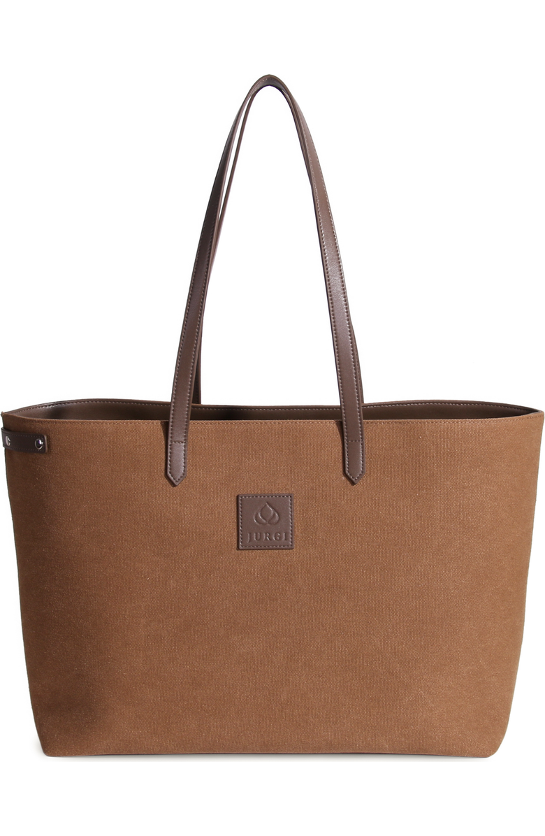 JURGI Tennis Racket Canvas and Leather Tote, Main, color, Camel