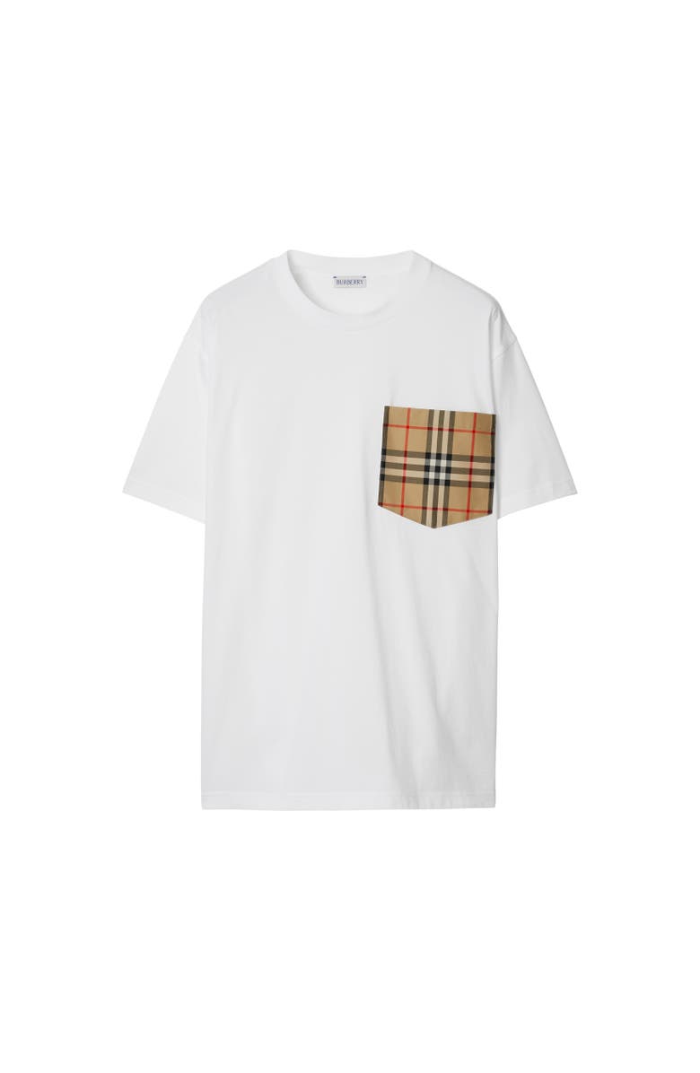 Burberry Check Pocket Cotton T-shirt, Alternate, color, White