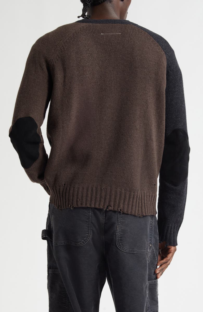 MM6 Maison Margiela Distressed Wool Blend Cardigan, Alternate, color, Color Block