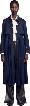 SANDRO Trench with pleated leather collar