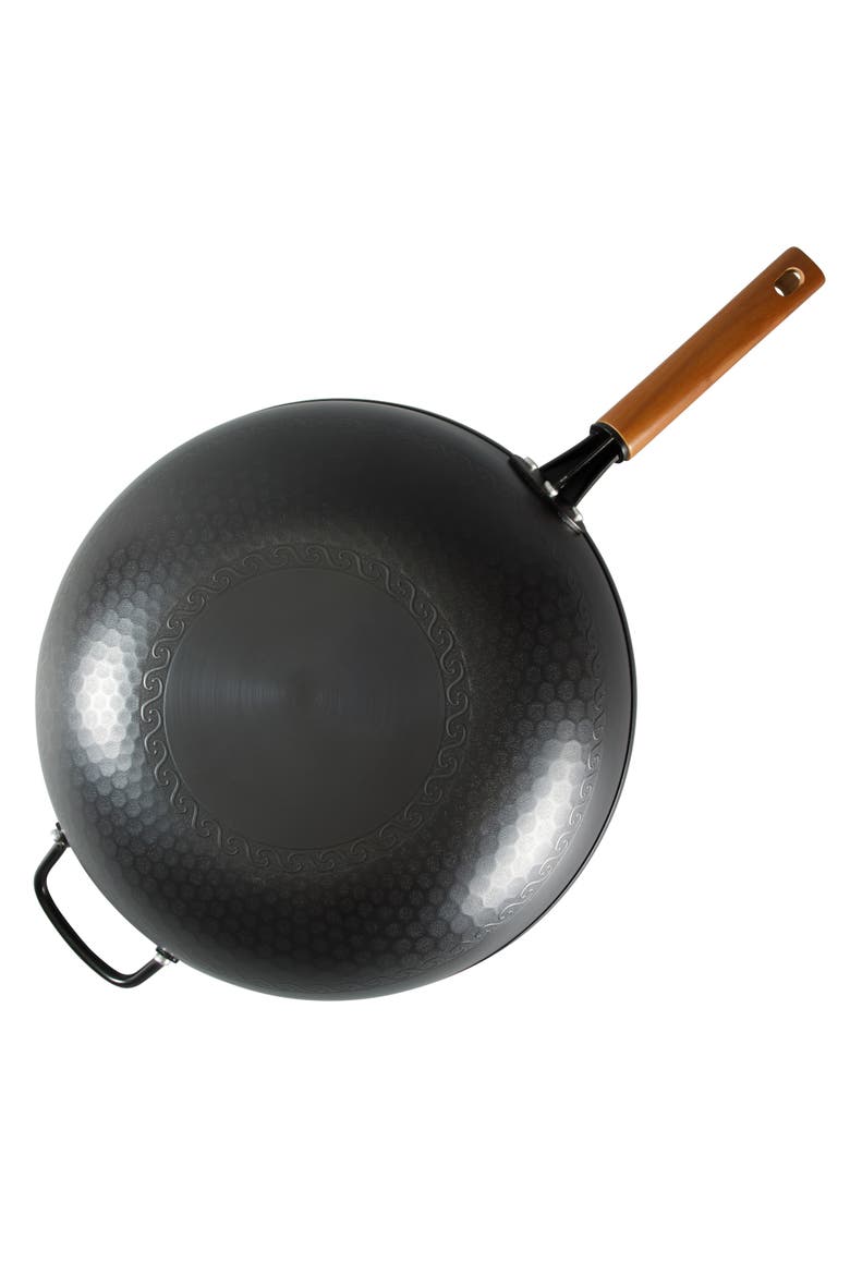 Dunwood 3-Piece 13.8 in PFAS-Free Carbon Steel Wok Set with Wooden Tools, Alternate, color, Silver