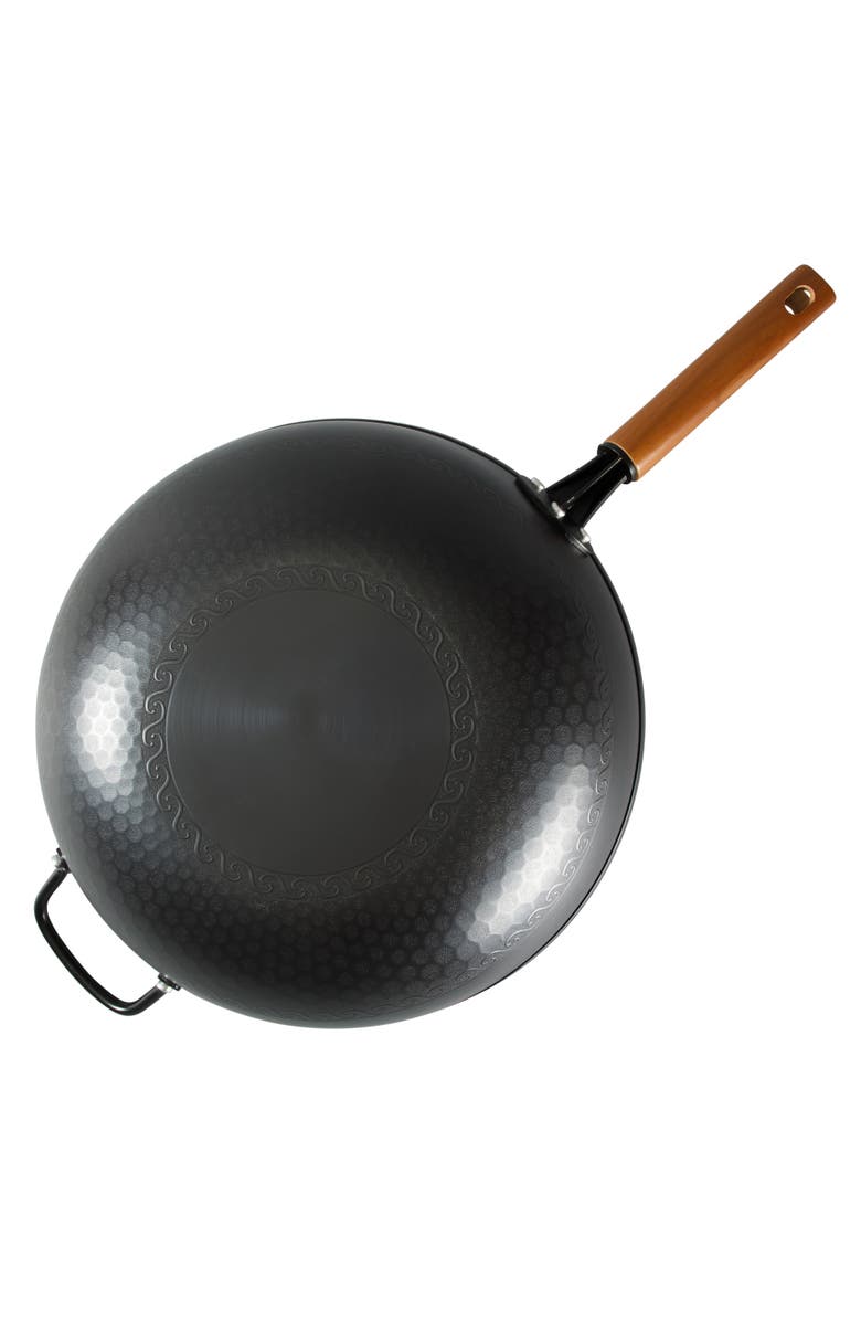 OSTER Dunwood 3-Piece 13.8 in PFAS-Free Carbon Steel Wok Set with Wooden Tools, Alternate, color, Silver