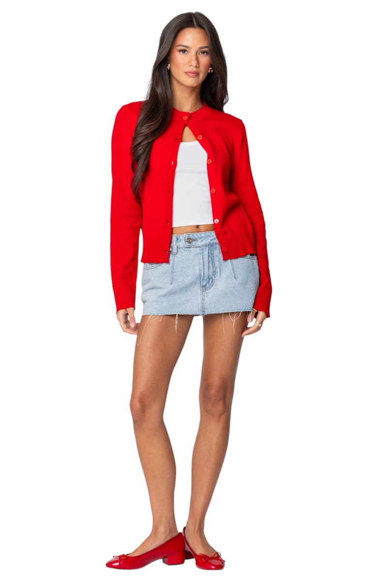 EDIKTED Clementine Low Rise Raw Hem Denim Miniskirt, Alternate, color, Light-Blue