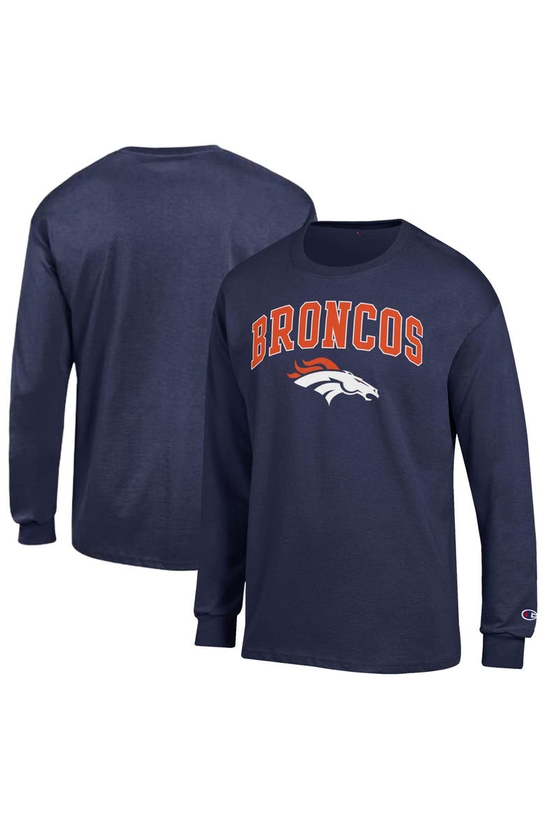 Men's Champion Navy Denver Broncos Arch Over Logo Long Sleeve T-Shirt, Main, color, Navy