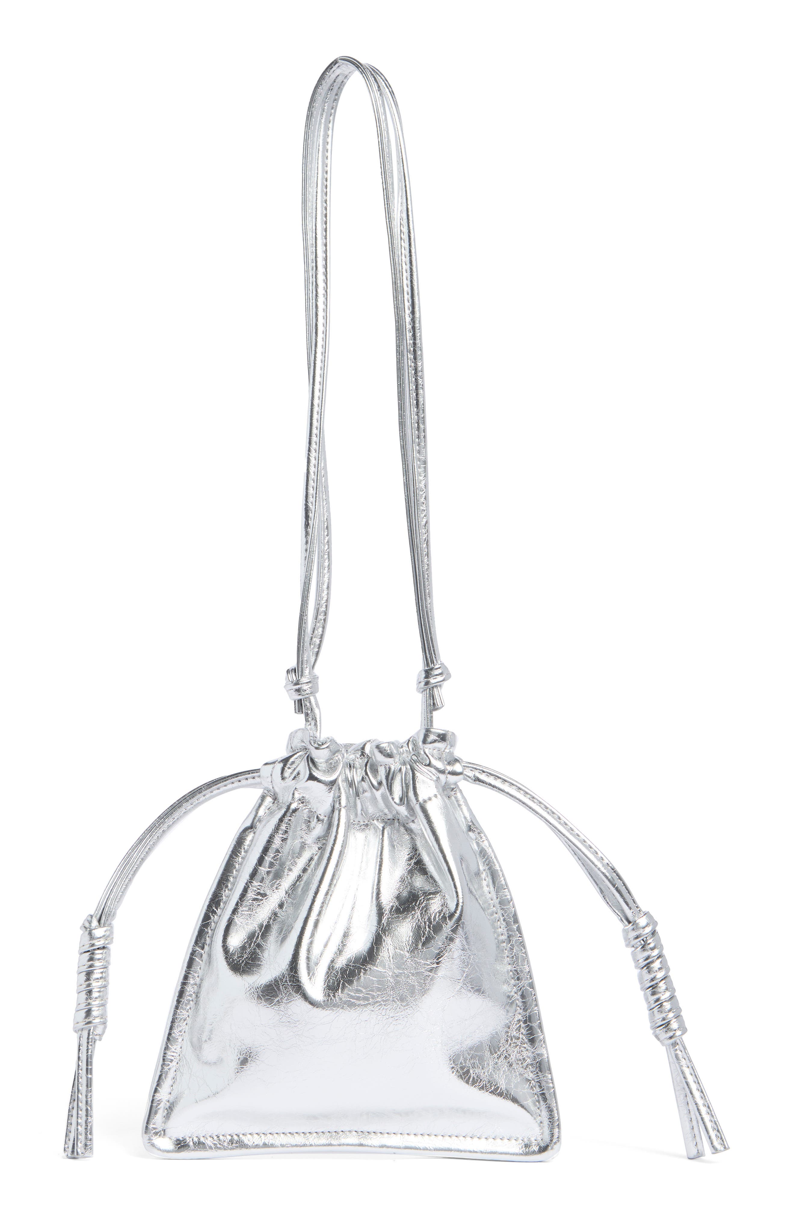 BCBG Drawstring Metallic Bag, Alternate, color, Silver