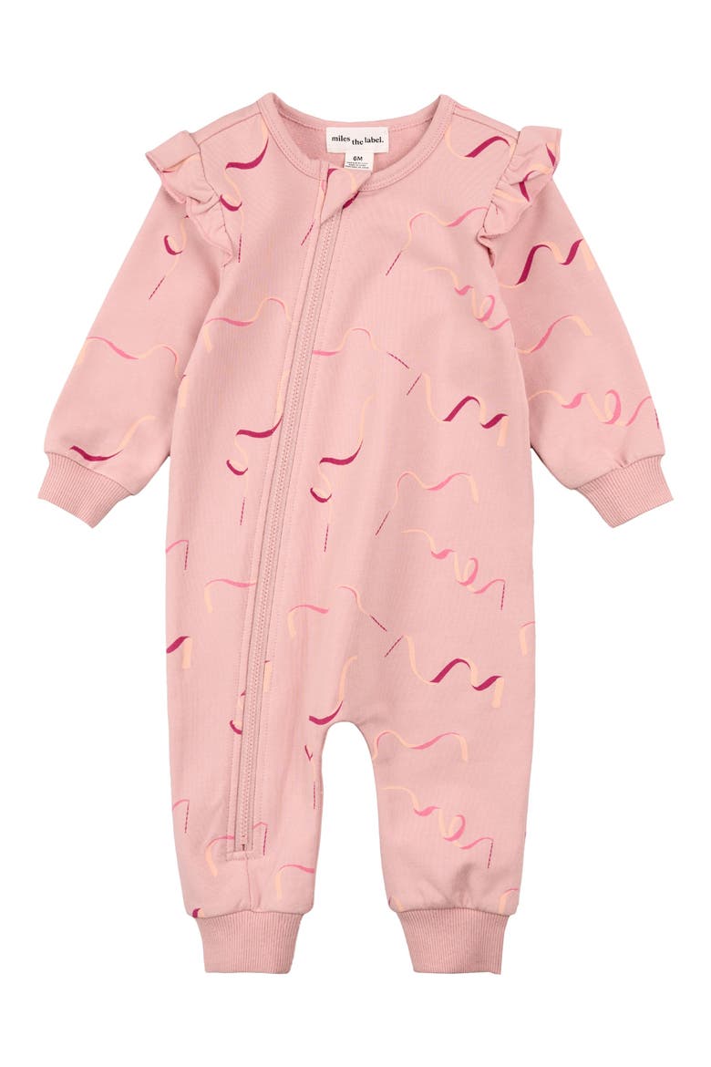 Ribbon Print Zip Romper, Main, color, LIGHT PINK