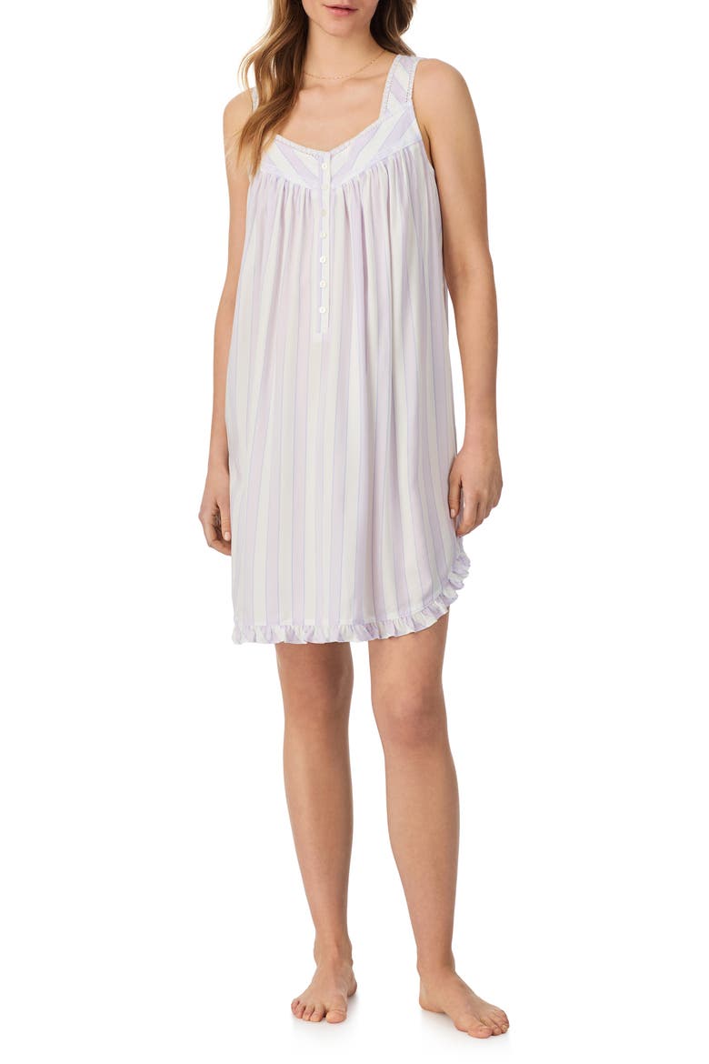 Lace Trim Sleeveless Chemise, Main, color, WHITE STRIPE