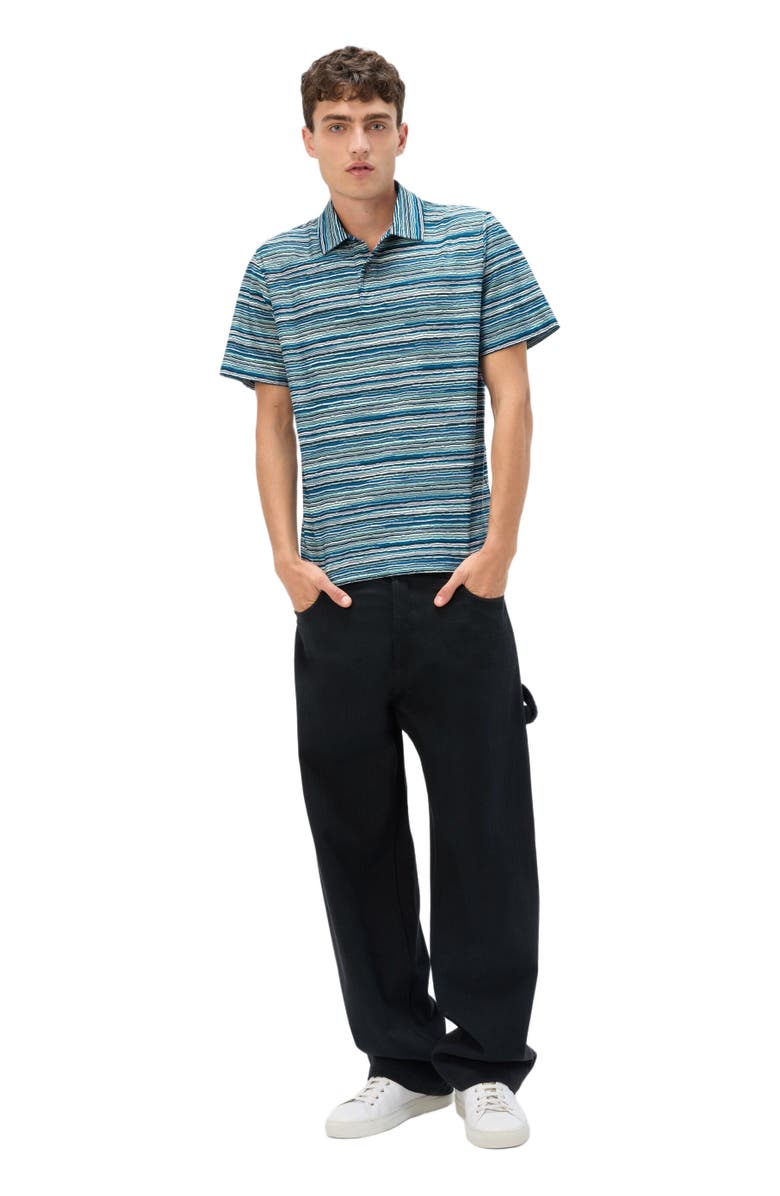 Missoni Short Sleeve Polo In Flame Jersey, Alternate, color, Blue & Green